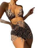 Zebra Stripe Lace Up Skirted Bikini